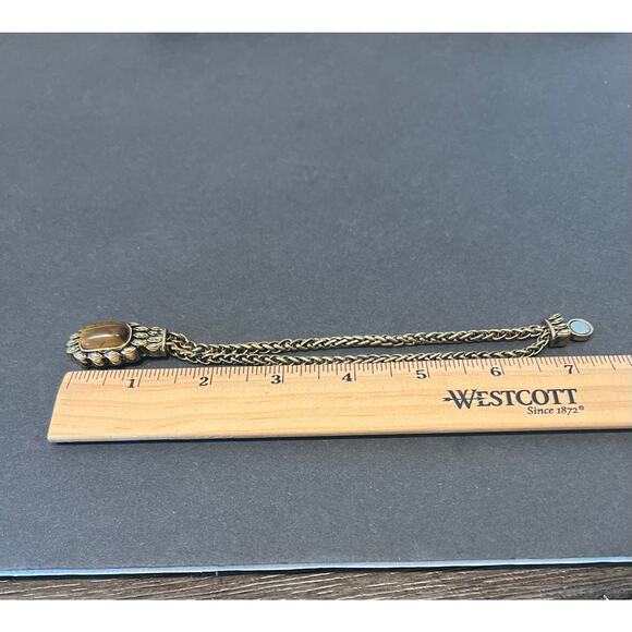 Tiger Eye Rectangular Stone Double Chain Gold Tone  Magnetic Closure Bracelet - Picture 5 of 6